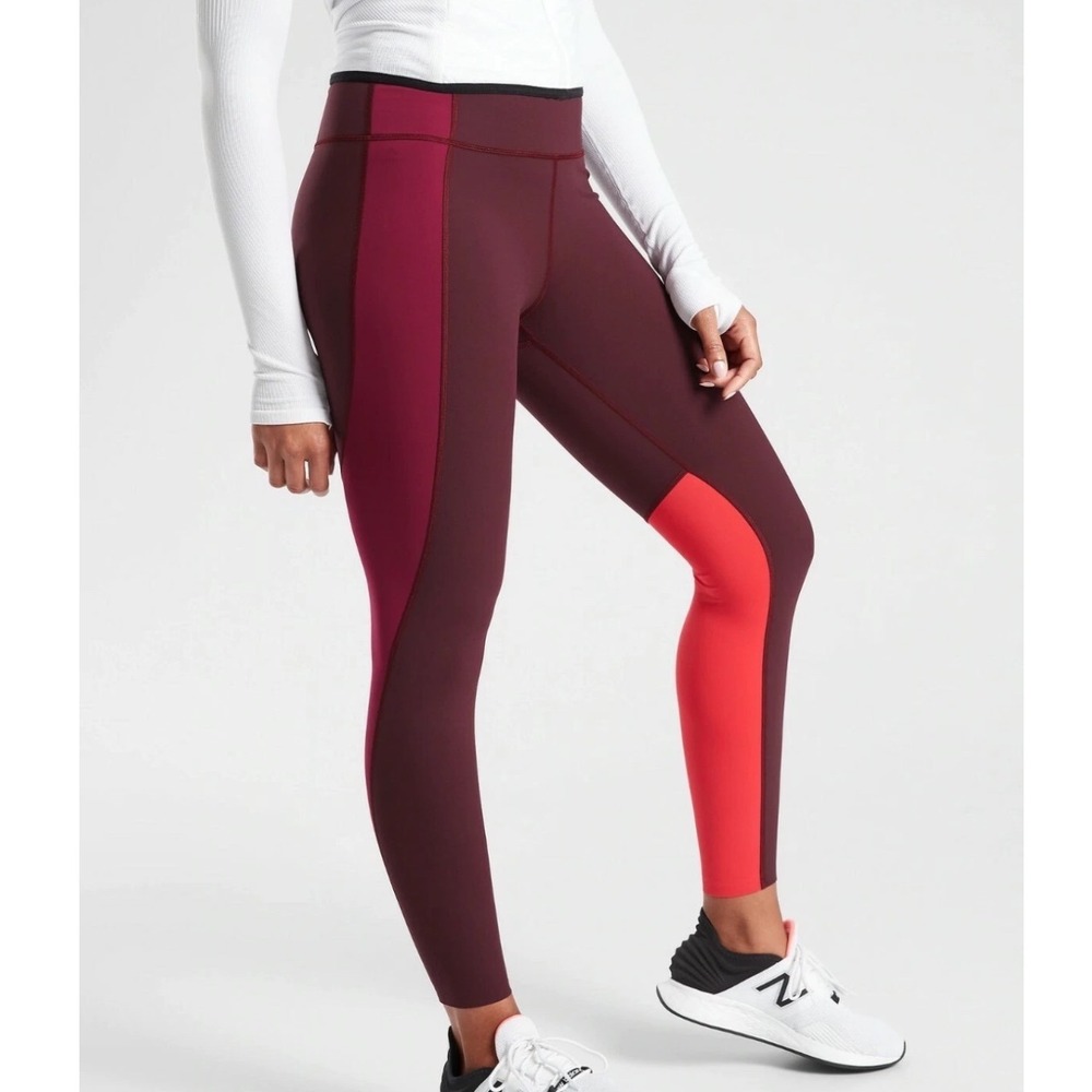 Athleta Asym Colorblock Tights Leggings athletic Colorful Red Purple Size XL